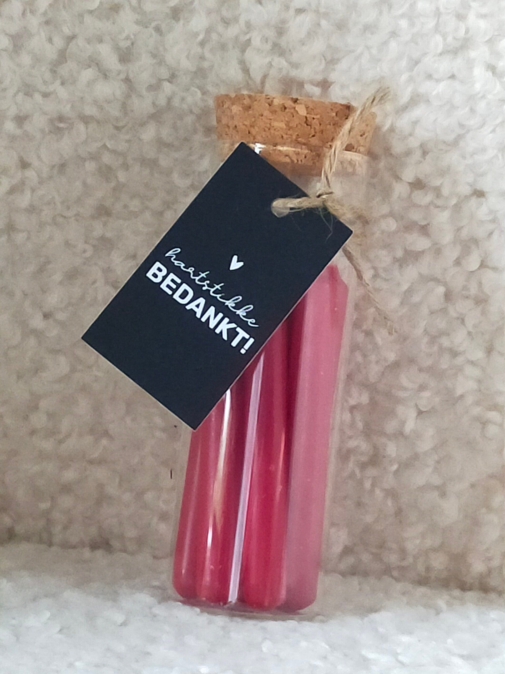 Mini kaarsjes in glazen buis - liefs