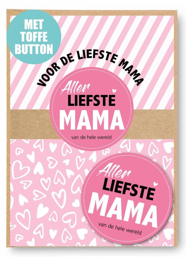 Postkaart incl. button - voor de allerliefste mama