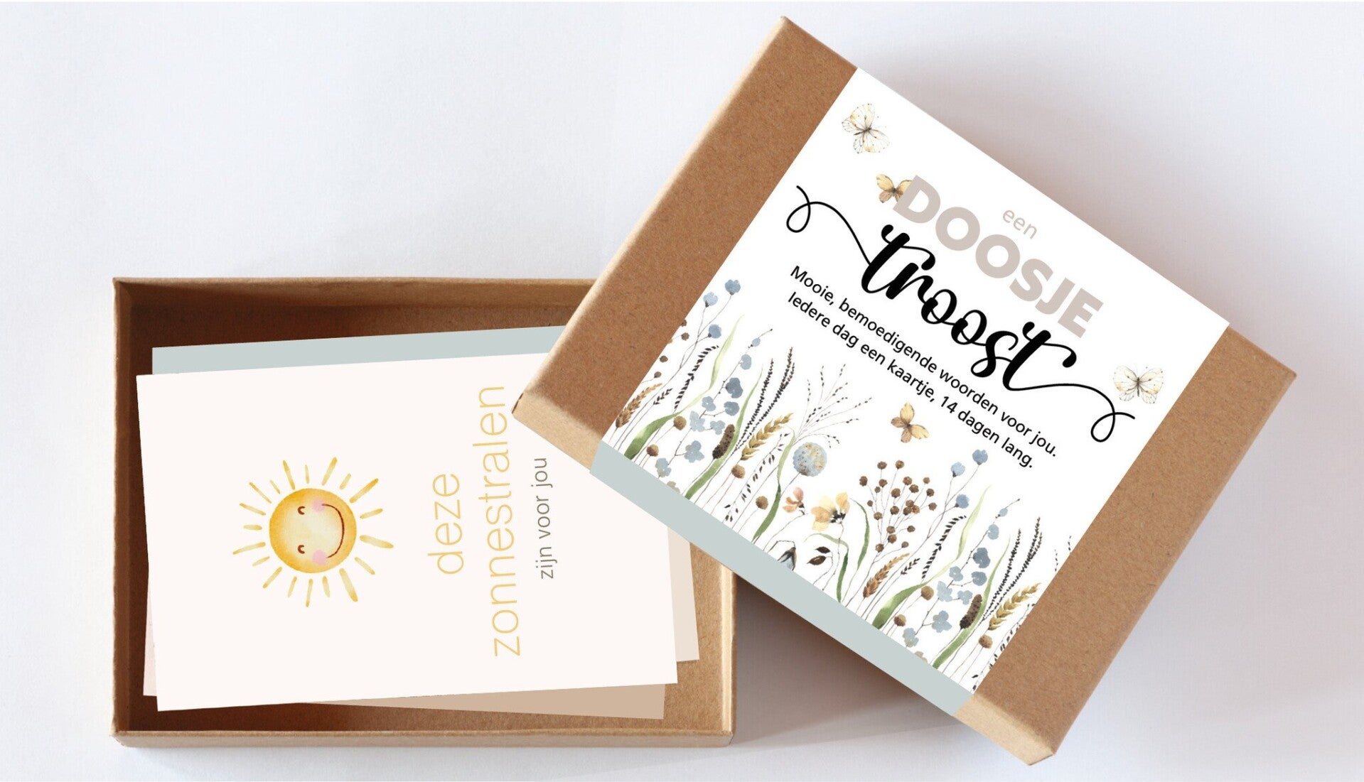 Doosje met 14 goed gevoel kaartjes - troost bloem