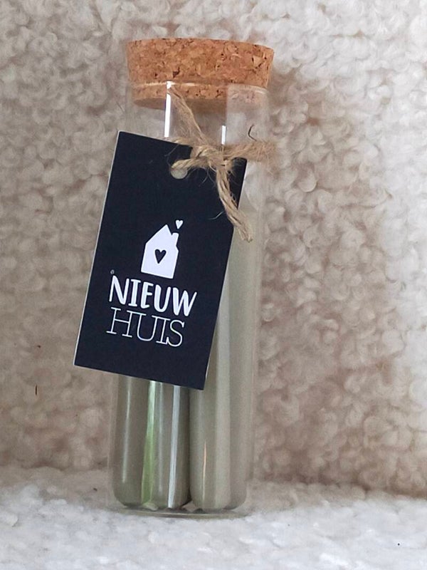 Mini kaarsjes in glazen buis - nieuw huis