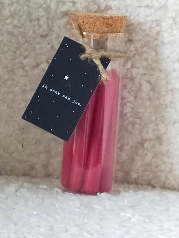 Mini kaarsjes in glazen buis - ik denk aan je