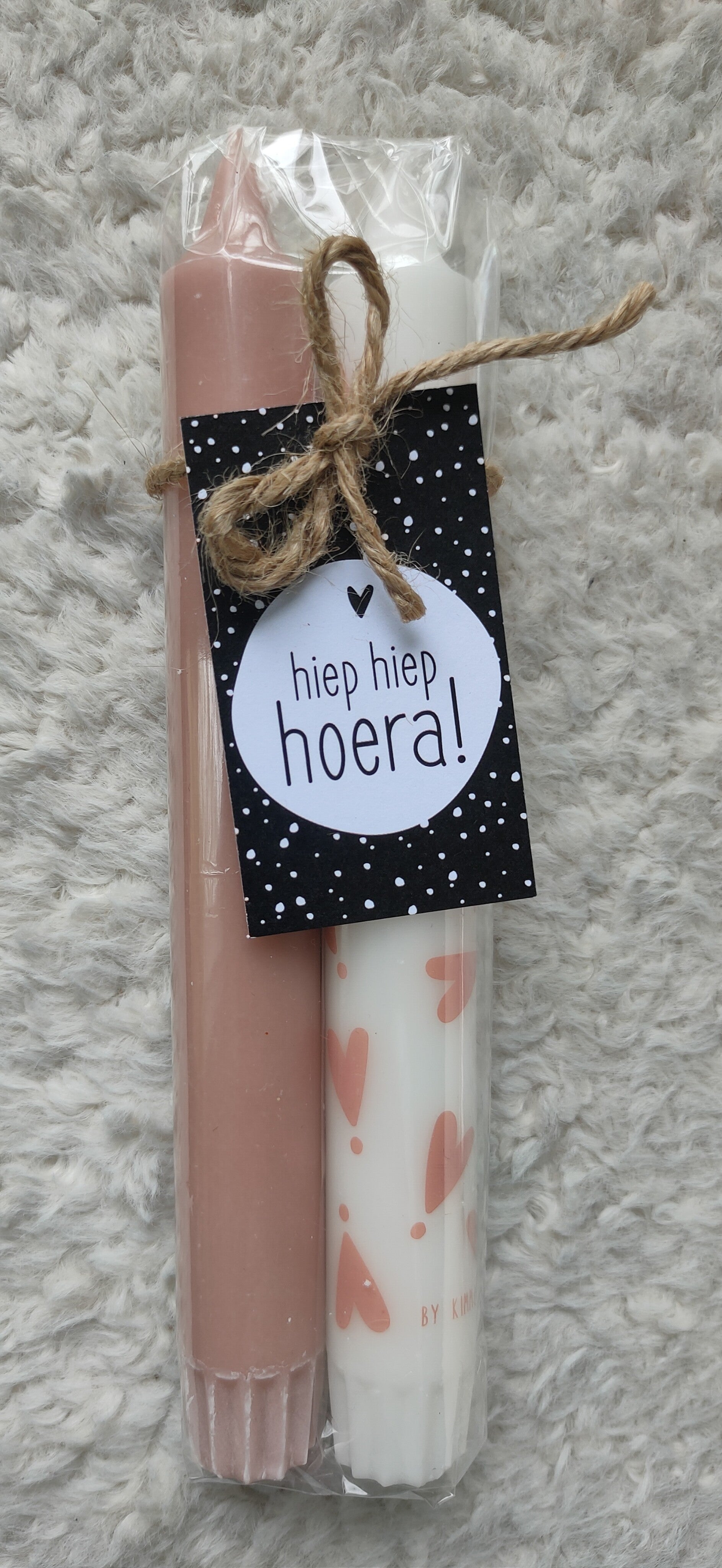 Set van 2 kaarsen - hiep hiep hoera