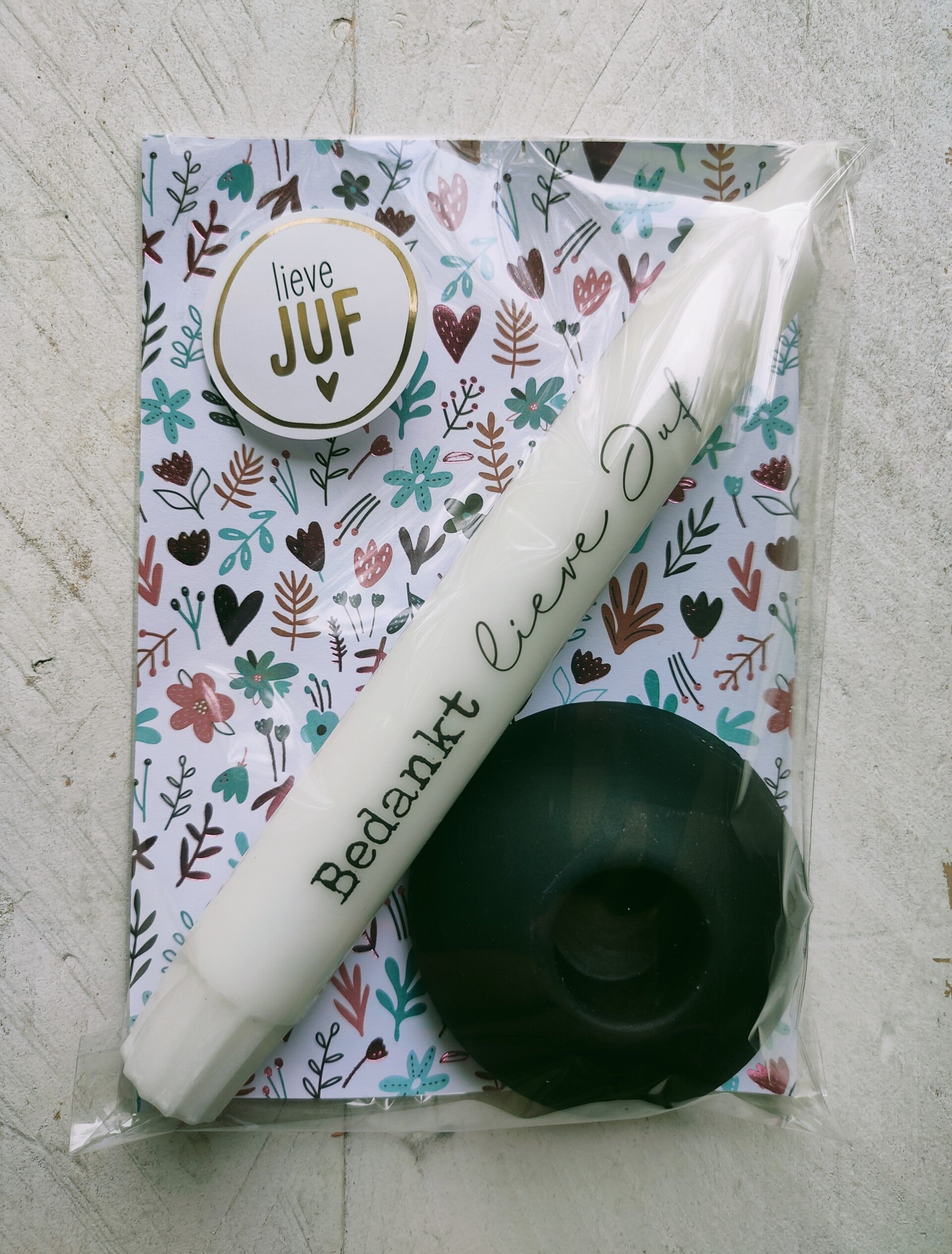 Kaarsen set met houder - bedankt lieve juf