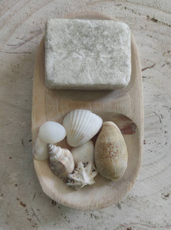 Set - schaaltje, amberblokje eucalyptus en schelpjes