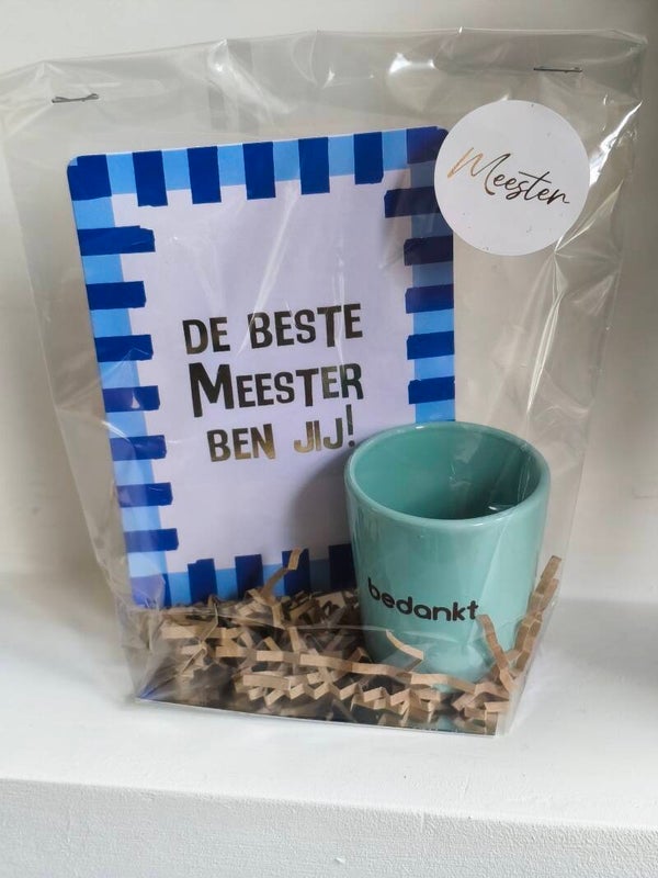 Kado pakket - espresso kopje bedankt met kaart de beste meester ben jij