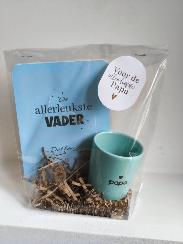 Kado pakket - espresso kopje bedankt met kaart leukste vader