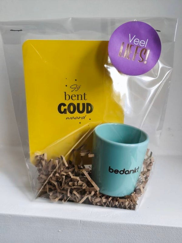 Kado pakket - espresso kopje bedankt met kaart  jij bent goud waard