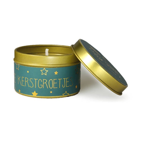Soja kaars in een blikje. - kerstgroetje