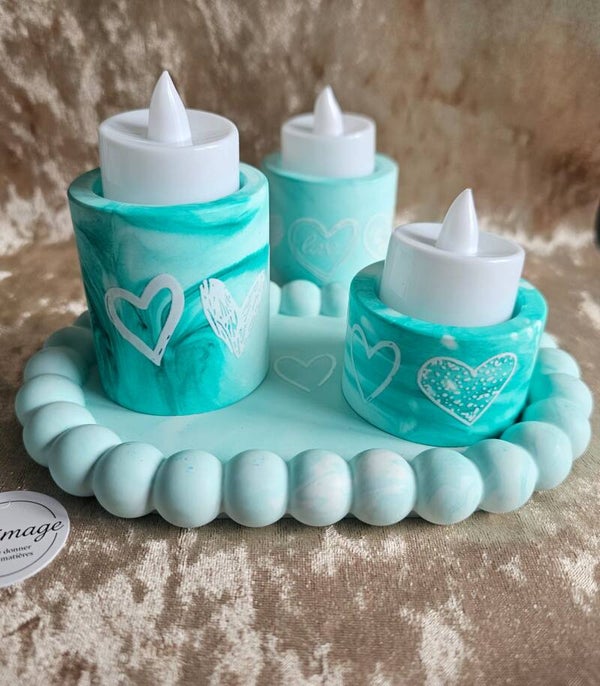 Set bougeoires vert coeur blanc