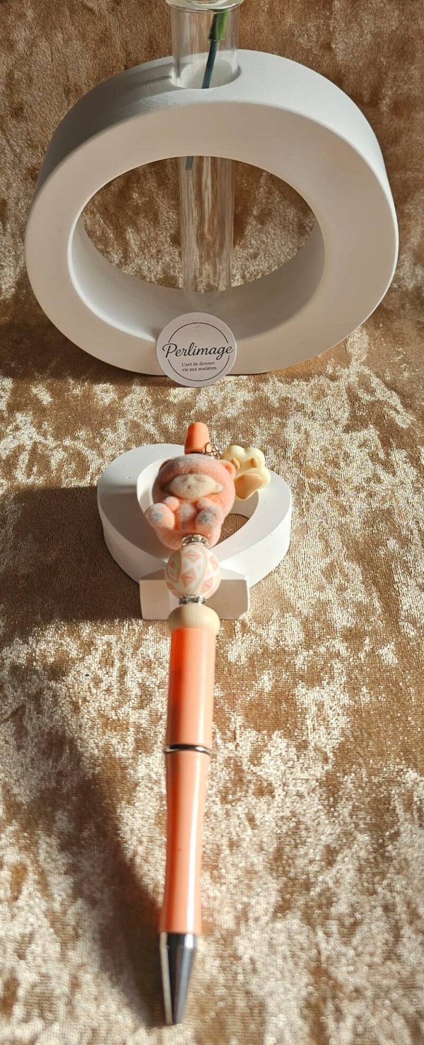 Stylo Kawaii peluche corail pastel