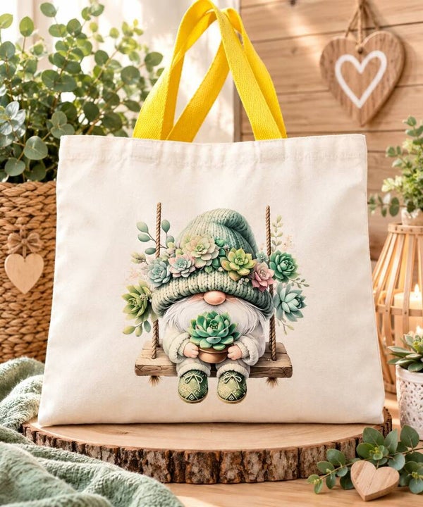 Tote bag gnome succulentes