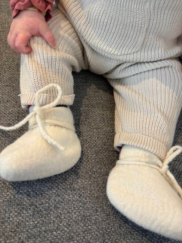 Merino wollen babyslofjes - Wit en grijs