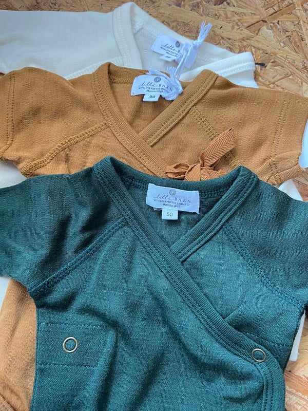 Merino overslagromper - Oker, ecru of donker groen