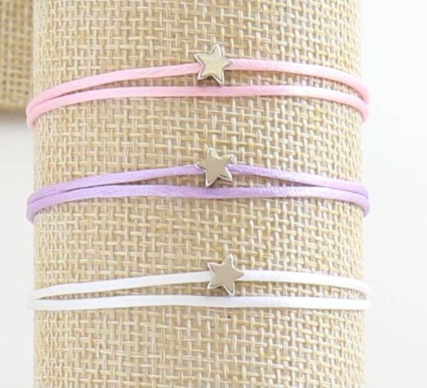 Satijnkoord armband ster zilver