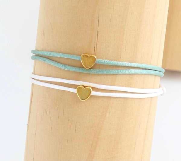 Satijnkoord armband hartje goud