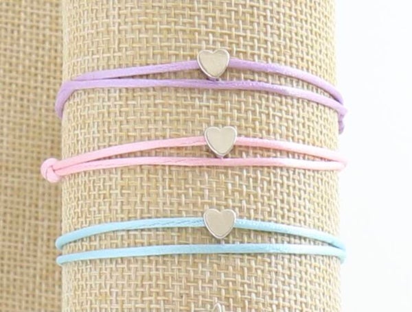 Satijnkoord armband hartje zilver