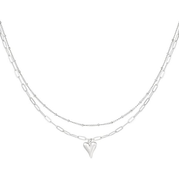 Dubbele ketting hart zilver