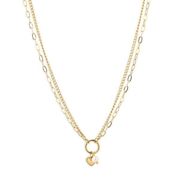 Dubbele ketting met hartje en parel