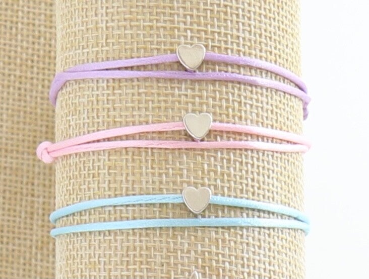 Satijnkoord armband hartje zilver