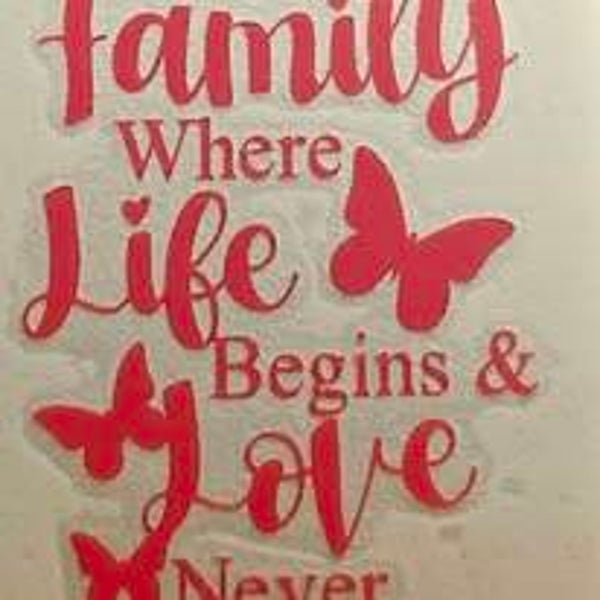 "FAMILY WHERE LIFE BEGINS & LOVE NEVER ENDS" VINYL DECAL