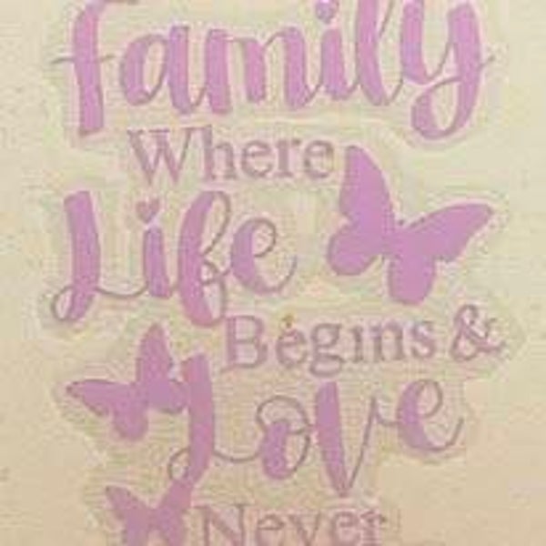 "FAMILY WHERE LIFE BEGAINS & LOVE NEVER ENDS" VINYL DECAL