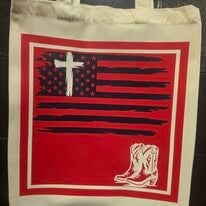 FLAG/CROSS/BOOTS TOTE BAG