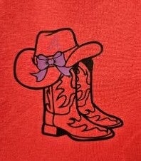 "COWBOY BOOTS & HAT W/ BOW" ONESIE