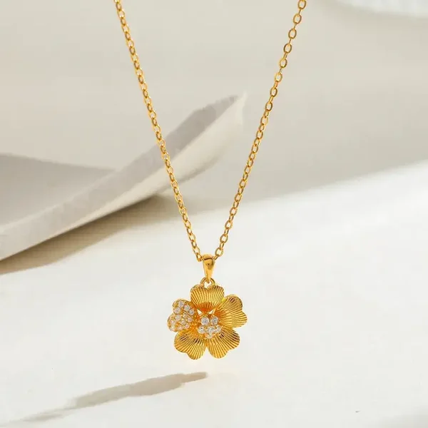 Ketting zilver verguld 22k echt goud bloem Zirkoon Ketting (met Certificaat)