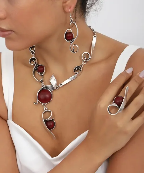 Sieradenset 3 delig antiek verzilverd Bohemian stijl