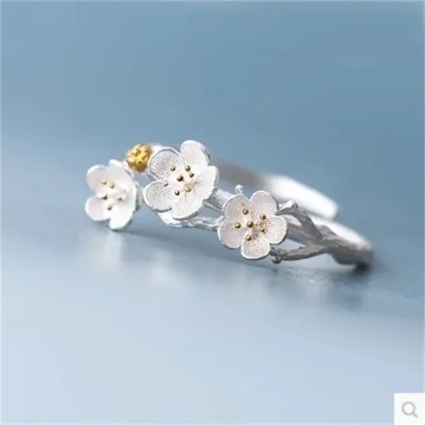 Ring zilver gecoat met bloemen