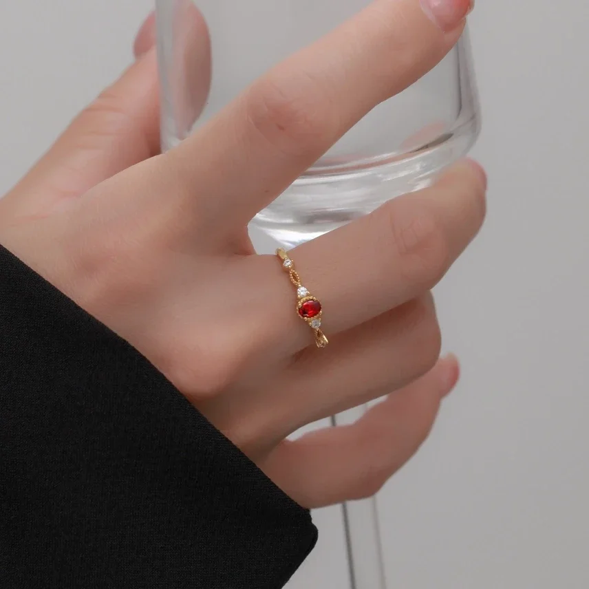 Ring zilver verguld met granaat