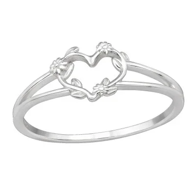 Ring zilver open hart met bloem