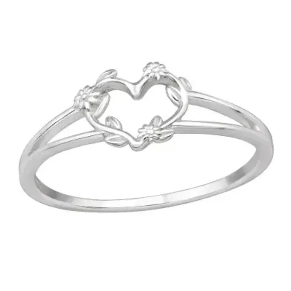 Ring zilver open hart met bloem