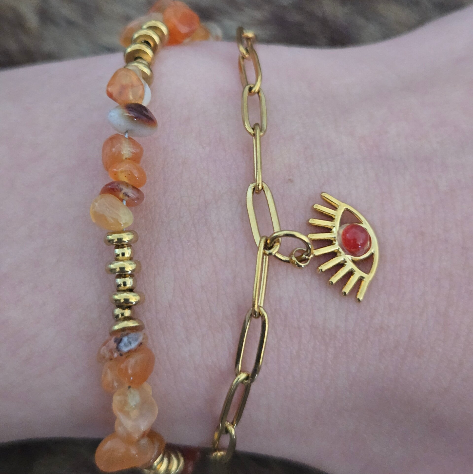Armband - stainless steel met Carneool