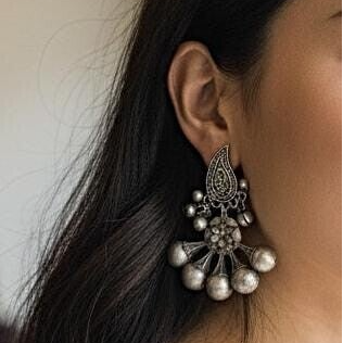 Banjara Sterling Zilveren Rajasthani Etnische Jhumka Oorbellen