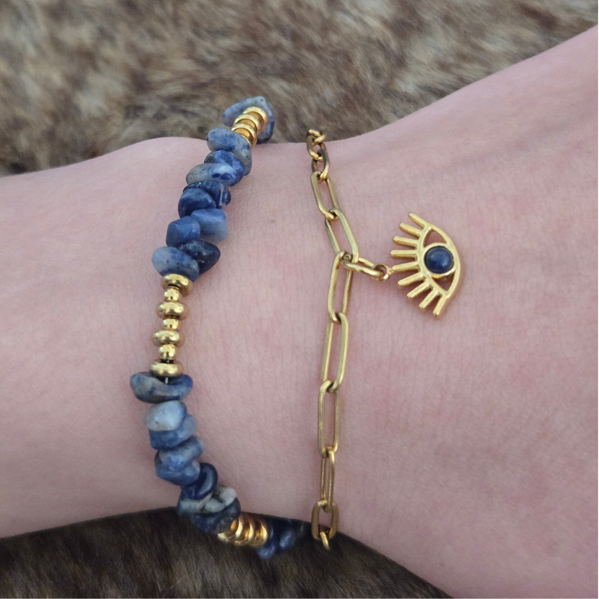 Armband - stainless steel met Sodalite
