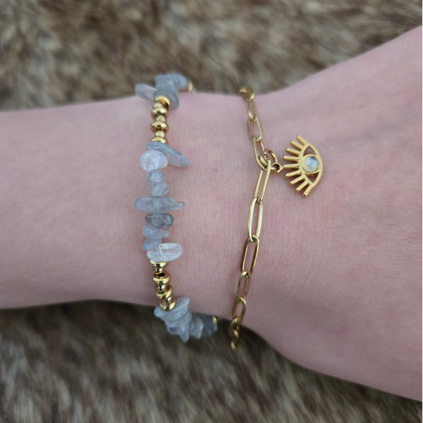 Armband - stainless steel met Labradorite