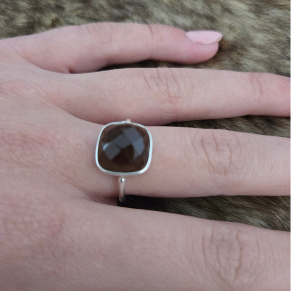 Ring zilver met rookkwarts
