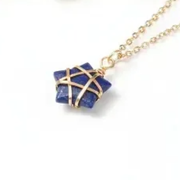 ketting - stainless steel verguld met Lapis Lazuli steen