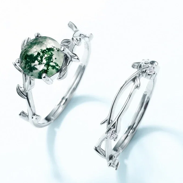 Ring zilver met Mosagaat