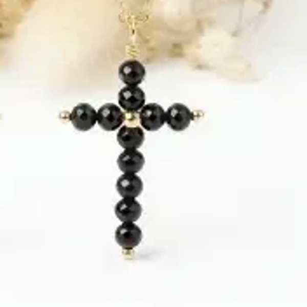 ketting - stainless steel met Onyx kruis