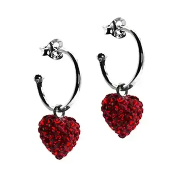 Oorbellen zilver met rood kristallen hart