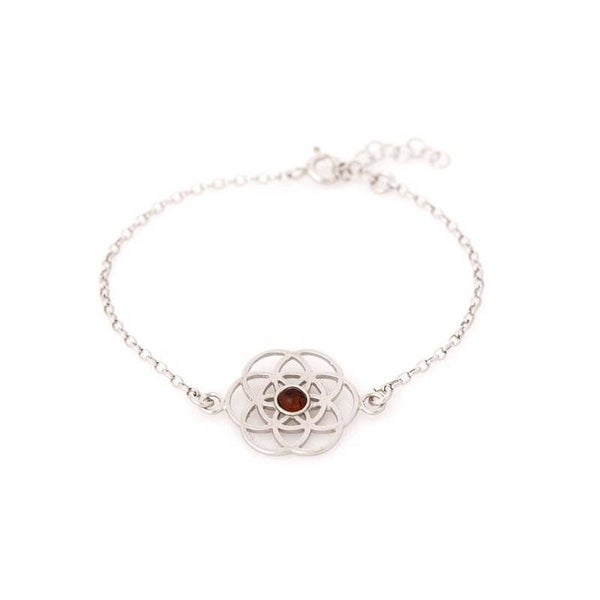 Armband zilver levensbloem met Barnsteen