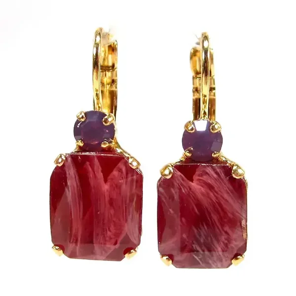 Goud Roze Lila Oorbellen Art Deco Vintage Glas