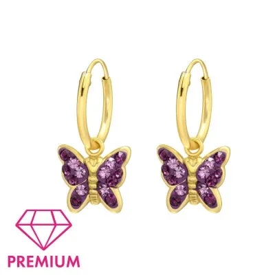 zilveren oorring voor kinderen met vlinder en kristal