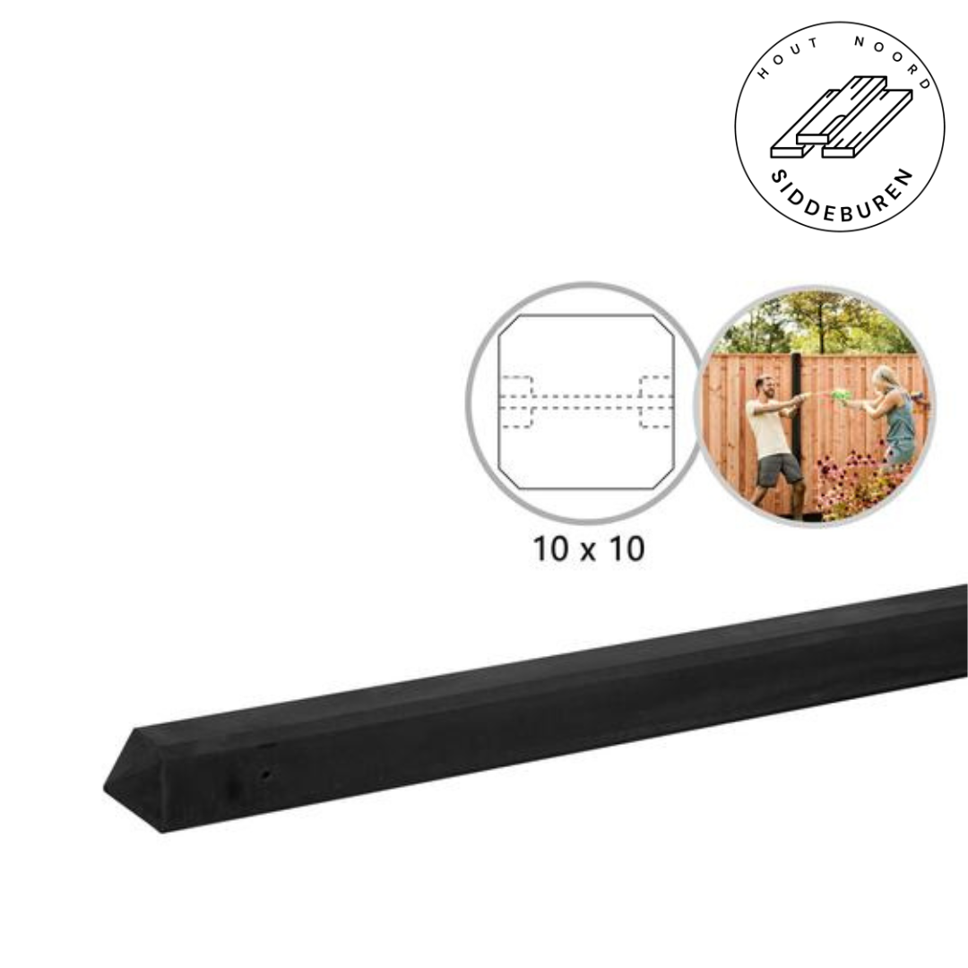 Betonpaal glad met diamantkop 10 x 10 x 280 cm, antraciet gecoat, tussenpaal