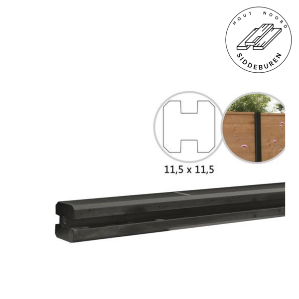 Betonpaal met sleuf en platte kop t.b.v. schutting 11,5 x 11,5 x 277 cm, antraciet tussenpaal, gecoat