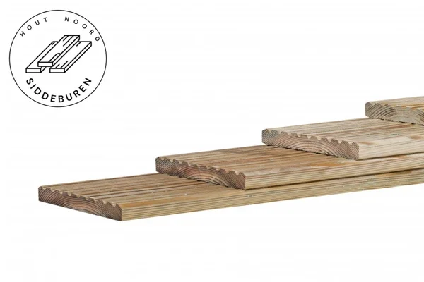 Grenen enkelzijdig geprofileerd dekdeel, 2,8 x 14,5 cm, groen geïmpregneerd (diverse lengtes)