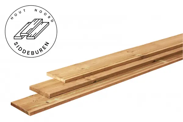 Grenen fijnbezaagde plank 2 x 20 x 400 cm, groen geïmpregneerd