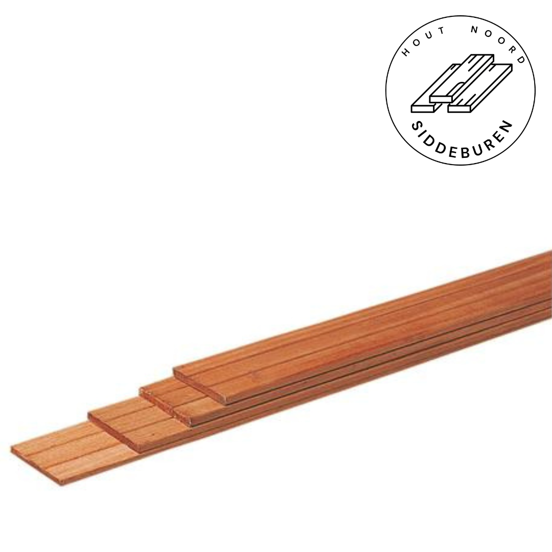 Hardhouten geschaafde plank, met V-groeven, 1,5 x 14,5 cm (diverse lengtes)